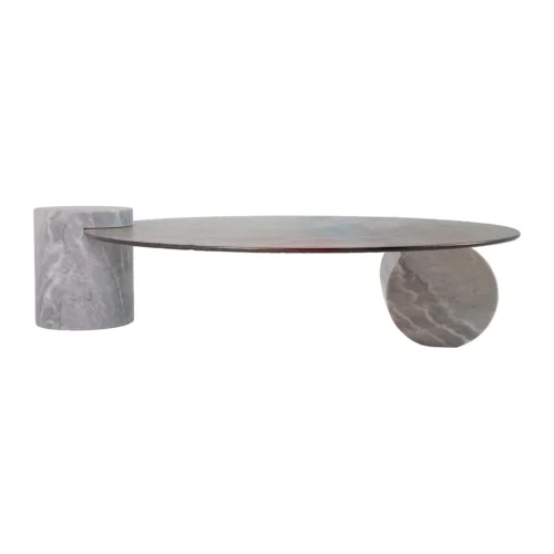 Table basse verre irisé Tucson plateau carré sur cylindres de marbre Ethan Chloé 100 cm — vue 3