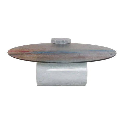 Table basse verre irisé Tucson plateau carré sur cylindres de marbre Ethan Chloé 100 cm — vue 4