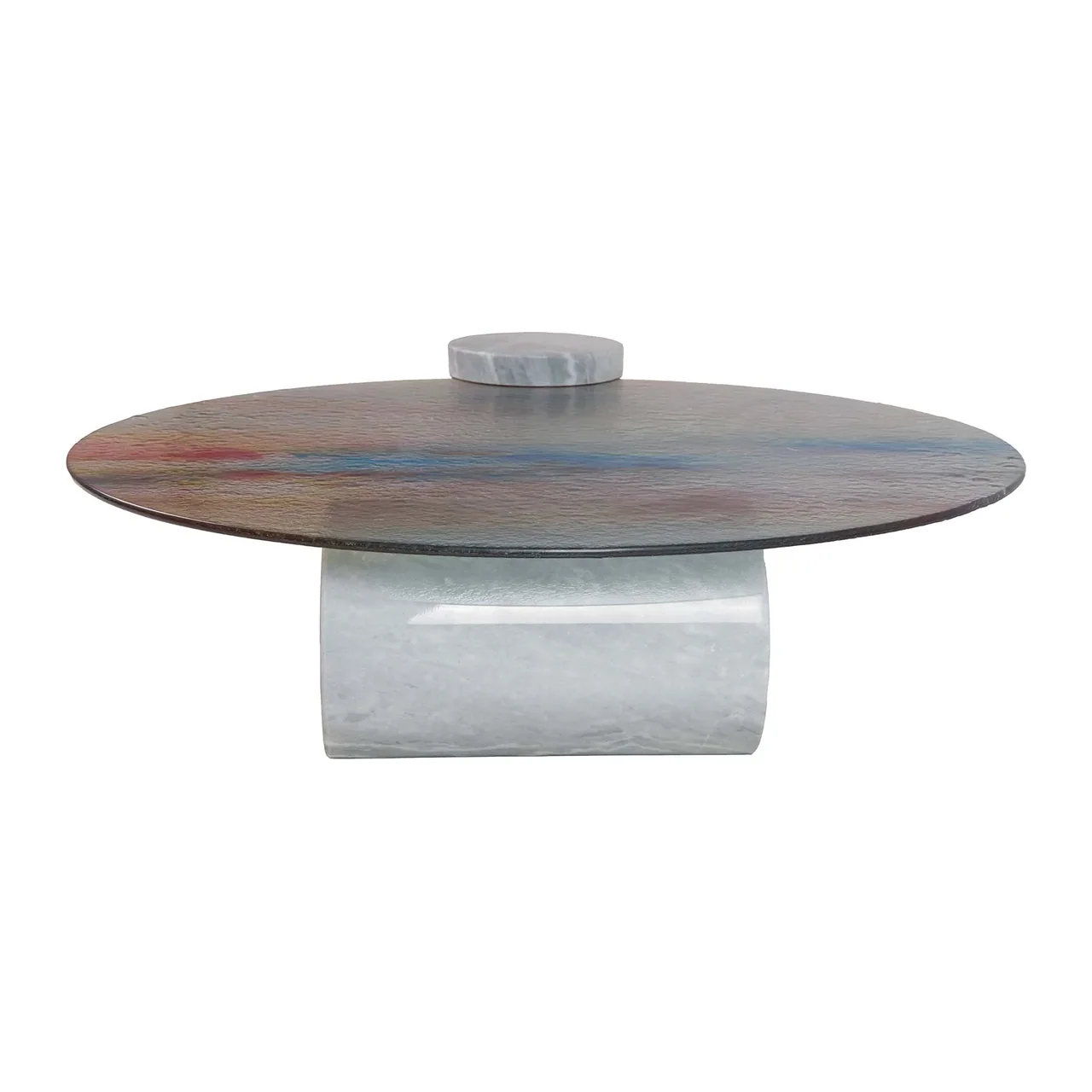 Table basse verre irisé Tucson plateau carré sur cylindres de marbre Ethan Chloé 100 cm — vue 4