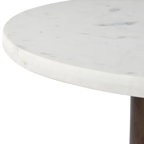 Table bistrot travertin ronde pied colonne bois de mindi Ethan Chloé 70 cm — vue 5