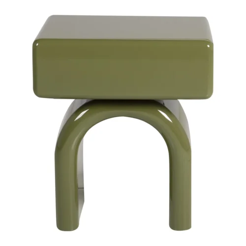 Table de chevet rectangulaire vert olive Sutura laquée piétement en arche Ethan Chloé 57 cm — vue 2