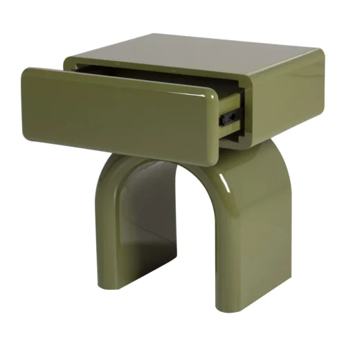 Table de chevet rectangulaire vert olive Sutura laquée piétement en arche Ethan Chloé 57 cm — vue 3