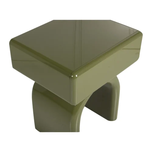 Table de chevet rectangulaire vert olive Sutura laquée piétement en arche Ethan Chloé 57 cm — vue 4