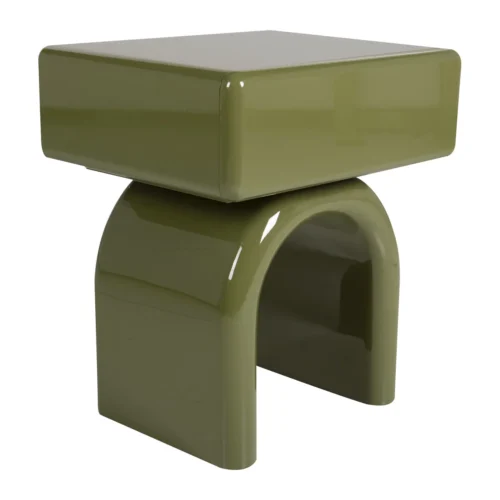 Table de chevet rectangulaire vert olive Sutura laquée piétement en arche Ethan Chloé 57 cm — vue 5