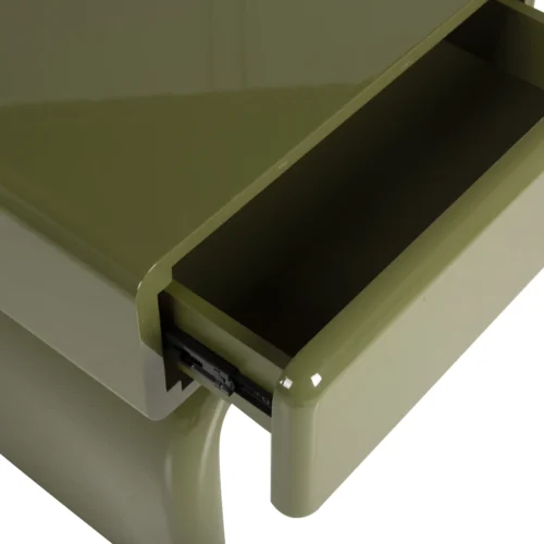 Table de chevet rectangulaire vert olive Sutura laquée piétement en arche Ethan Chloé 57 cm — vue 6