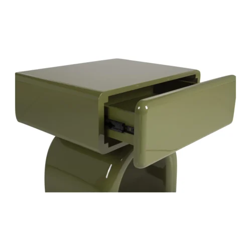 Table de chevet rectangulaire vert olive Sutura laquée piétement en arche Ethan Chloé 57 cm — vue 7