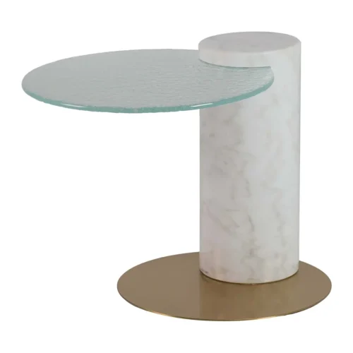 Bouts de canapé Ethan Chloé Table d'appoint marbre blanc Tucson plateau verre dépoli Ethan Chloé 45 cm
