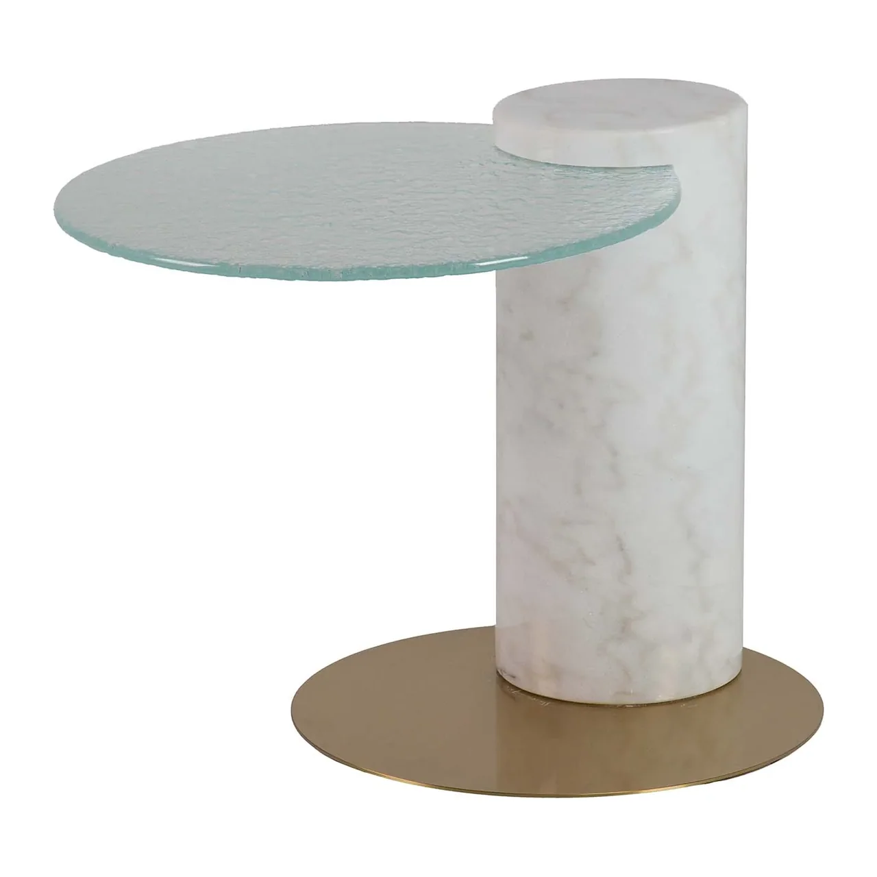 Table d'appoint marbre blanc Tucson plateau verre dépoli Ethan Chloé 45 cm