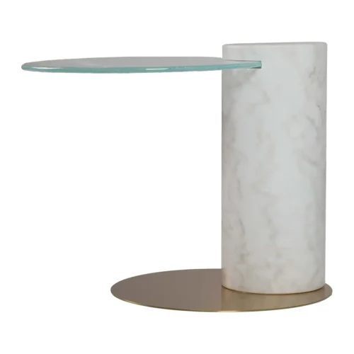 Table d'appoint marbre blanc Tucson plateau verre dépoli Ethan Chloé 45 cm — vue 4