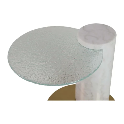 Table d'appoint marbre blanc Tucson plateau verre dépoli Ethan Chloé 45 cm — vue 6