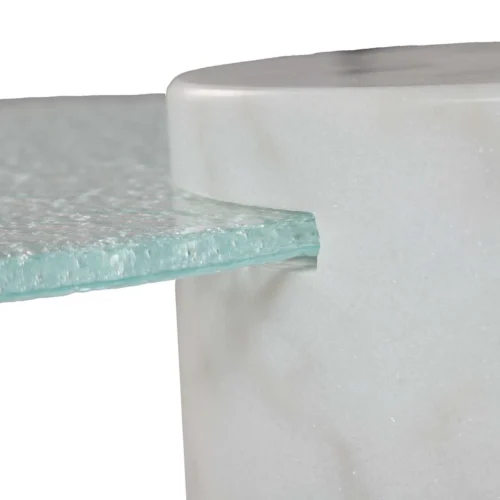 Table d'appoint marbre blanc Tucson plateau verre dépoli Ethan Chloé 45 cm — vue 7