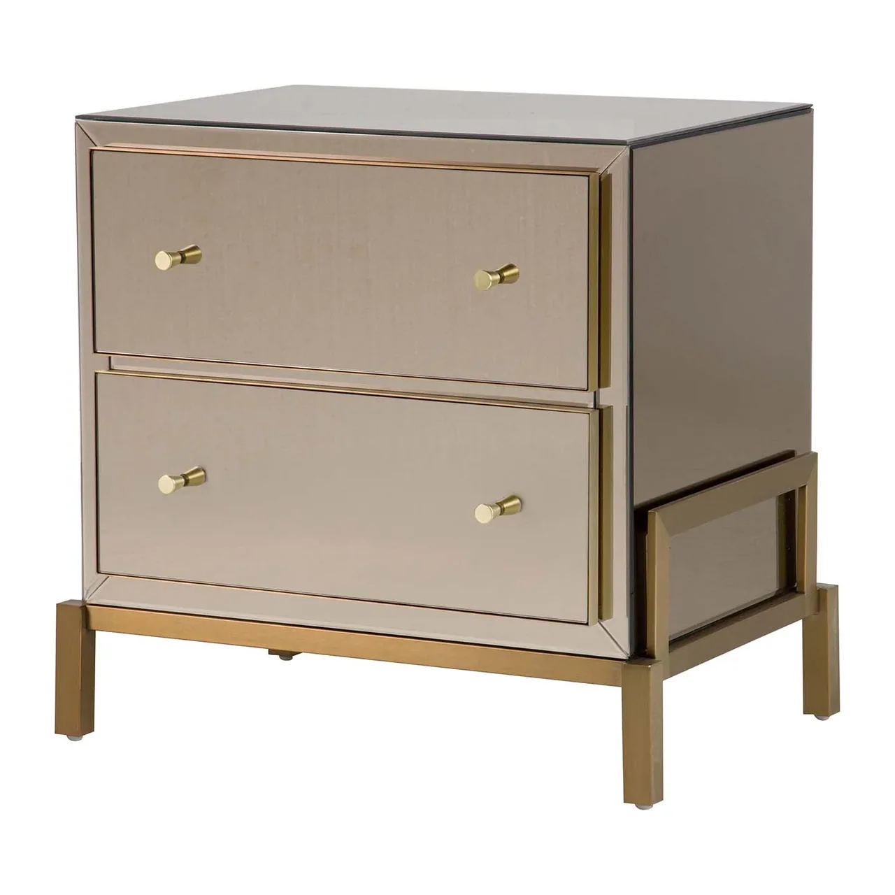 Table de chevet miroir champagne Prestine 2 tiroirs dorés Ethan Chloé 65 cm