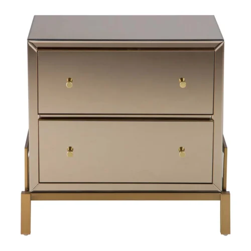 Table de chevet miroir champagne Prestine 2 tiroirs dorés Ethan Chloé 65 cm — vue 2