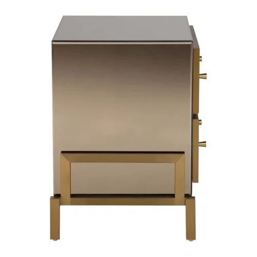 Table de chevet miroir champagne Prestine 2 tiroirs dorés Ethan Chloé 65 cm — vue 3