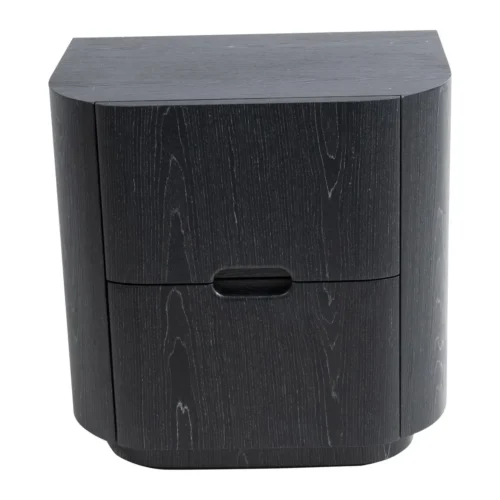 Table de chevet noire veinée 2 tiroirs Ligna angles arrondis Ethan Chloé 56 cm — vue 2