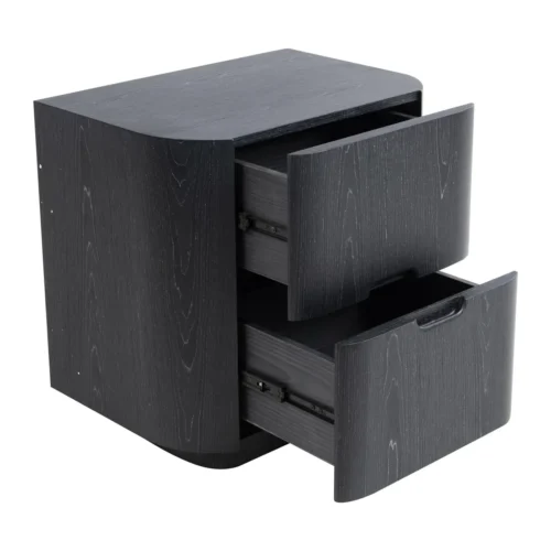Table de chevet noire veinée 2 tiroirs Ligna angles arrondis Ethan Chloé 56 cm — vue 4