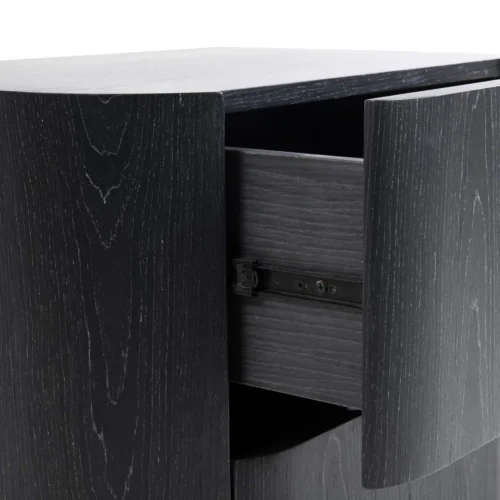 Table de chevet noire veinée 2 tiroirs Ligna angles arrondis Ethan Chloé 56 cm — vue 6
