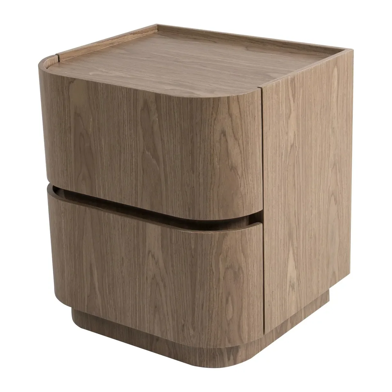 Table de chevet plaqué noyer 2 tiroirs Ligna angles arrondis Ethan Chloé 50 cm