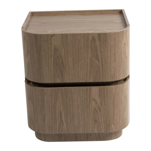 Table de chevet plaqué noyer 2 tiroirs Ligna angles arrondis Ethan Chloé 50 cm — vue 3