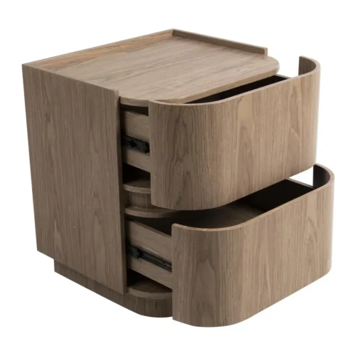 Table de chevet plaqué noyer 2 tiroirs Ligna angles arrondis Ethan Chloé 50 cm — vue 5