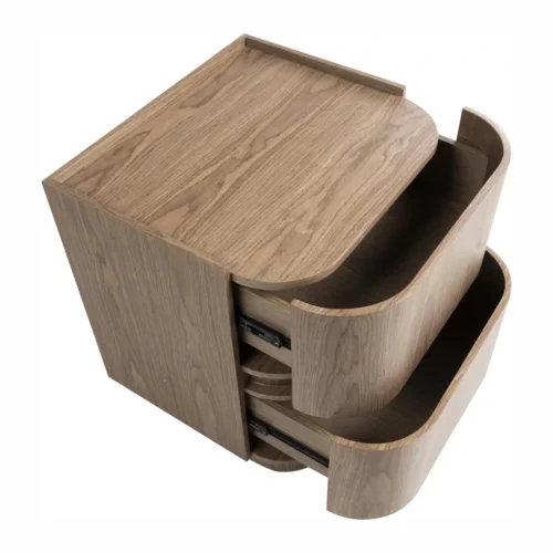 Table de chevet plaqué noyer 2 tiroirs Ligna angles arrondis Ethan Chloé 50 cm — vue 6
