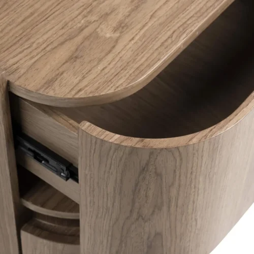 Table de chevet plaqué noyer 2 tiroirs Ligna angles arrondis Ethan Chloé 50 cm — vue 7