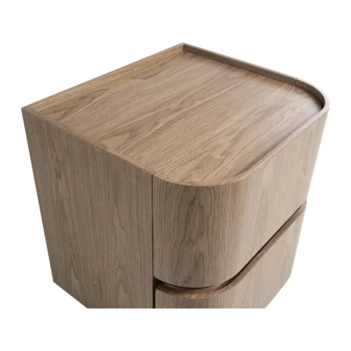 Table de chevet plaqué noyer 2 tiroirs Ligna angles arrondis Ethan Chloé 50 cm — vue 8
