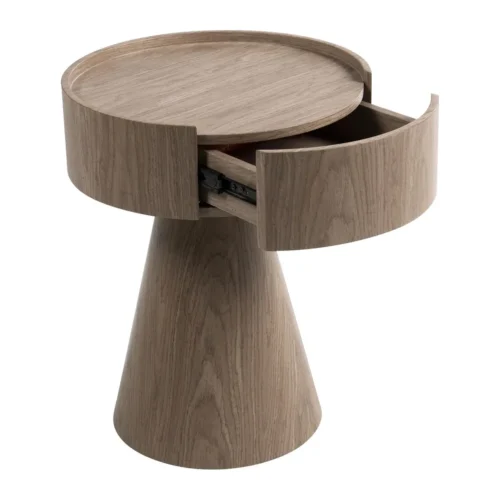 Table de chevet plaqué noyer pied évasé Ligna un tiroir Ethan Chloé 52 cm — vue 2