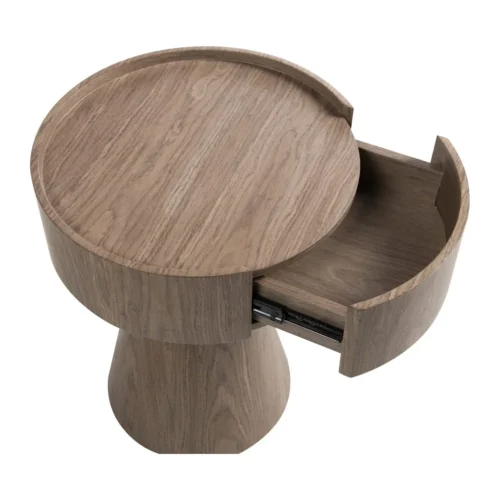 Table de chevet plaqué noyer pied évasé Ligna un tiroir Ethan Chloé 52 cm — vue 3