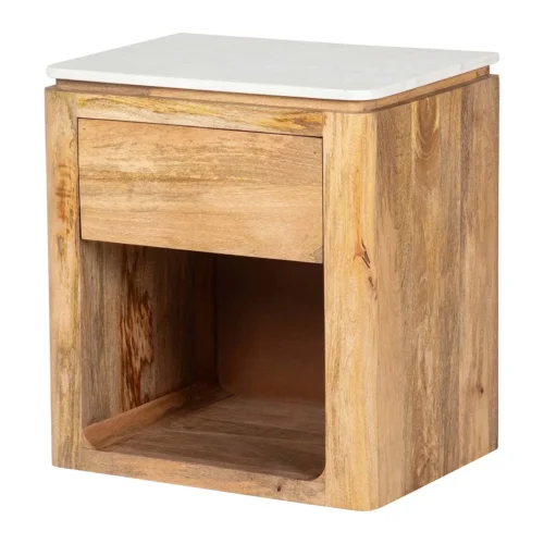 Ethan Chloé Table de chevet plateau marbre Felo bois de manguier Ethan Chloé 55 cm