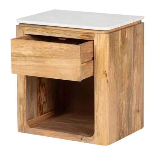 Table de chevet plateau marbre Felo bois de manguier Ethan Chloé 55 cm — vue 2