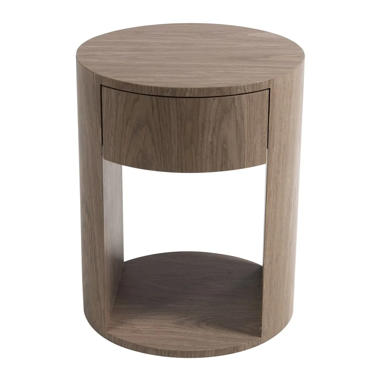 Table de chevet ronde plaqué noyer Ligna niche et tiroir Ethan Chloé 50 cm
