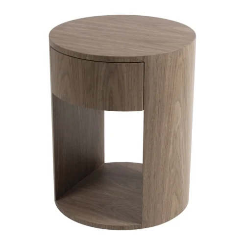 Table de chevet ronde plaqué noyer Ligna niche et tiroir Ethan Chloé 50 cm — vue 2