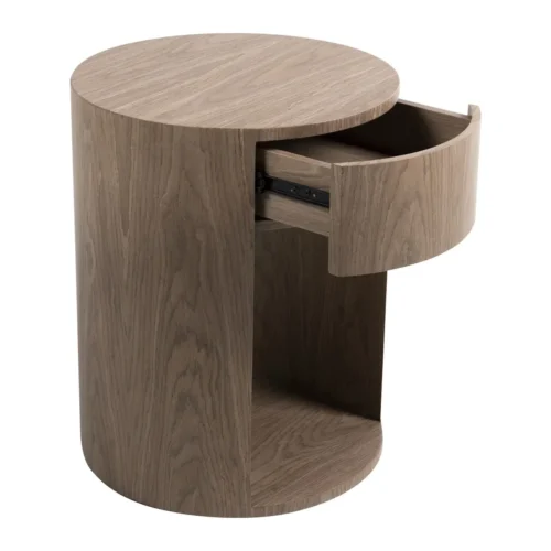 Table de chevet ronde plaqué noyer Ligna niche et tiroir Ethan Chloé 50 cm — vue 3