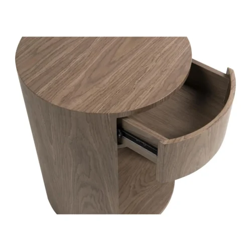 Table de chevet ronde plaqué noyer Ligna niche et tiroir Ethan Chloé 50 cm — vue 4