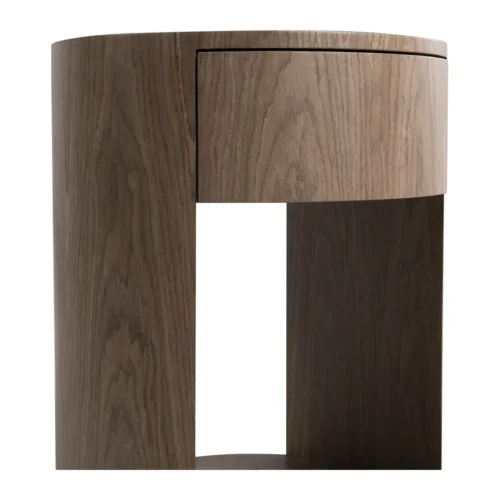 Table de chevet ronde plaqué noyer Ligna niche et tiroir Ethan Chloé 50 cm — vue 5