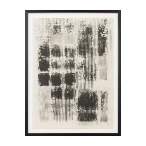 Tableau abstrait à carrés noirs sur fond ivoire Ixia 76 × 100 cm