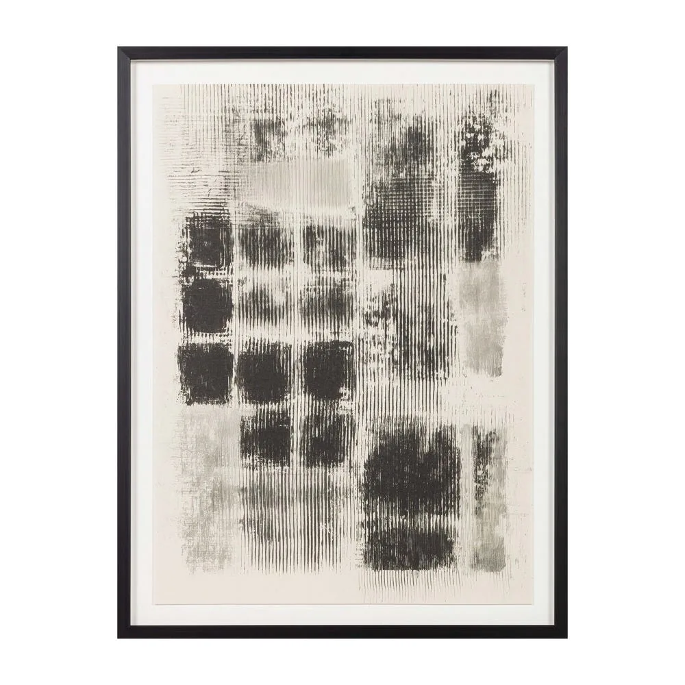 Tableau abstrait à carrés noirs sur fond ivoire Ixia 76 × 100 cm