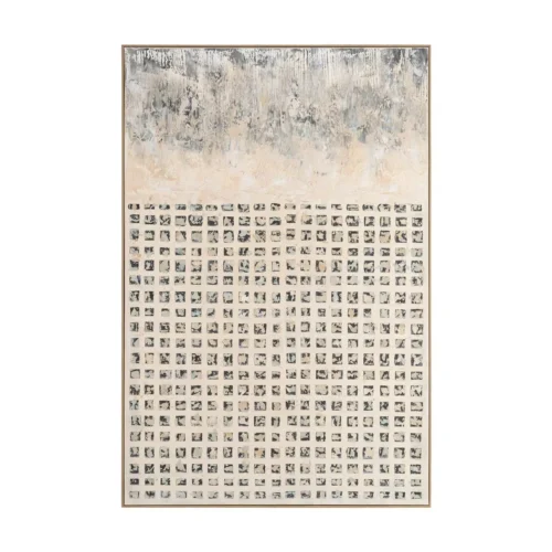 Tableau abstrait beige et gris grille de carrés Ixia 100 × 150 cm