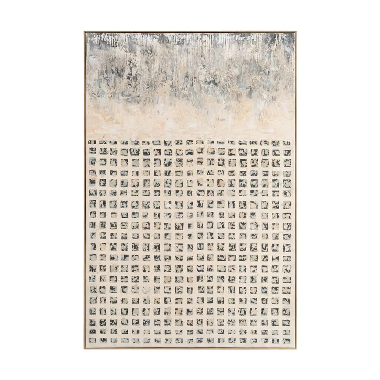 Tableau abstrait beige et gris grille de carrés Ixia 100 × 150 cm