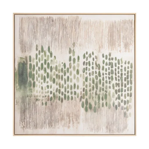Tableau abstrait beige et vert peint à la main Ixia 100 × 100 cm