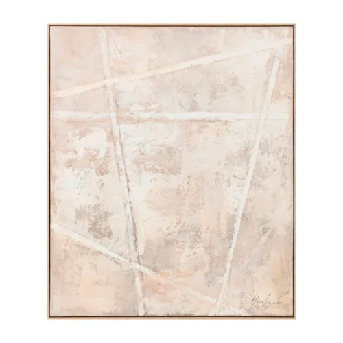 Décoration Tableau abstrait beige rosé lignes blanches peint à l'huile Ixia 100 × 120 cm