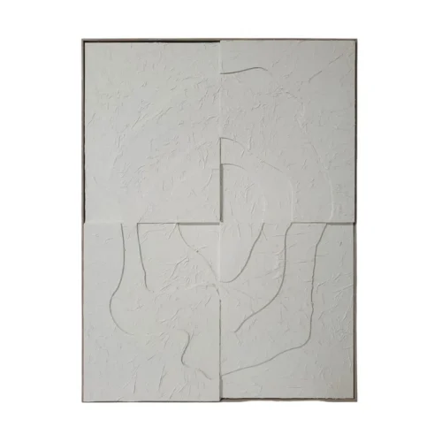 Tableau abstrait en relief blanc cassé effet papier froissé Ixia 90 × 120 cm