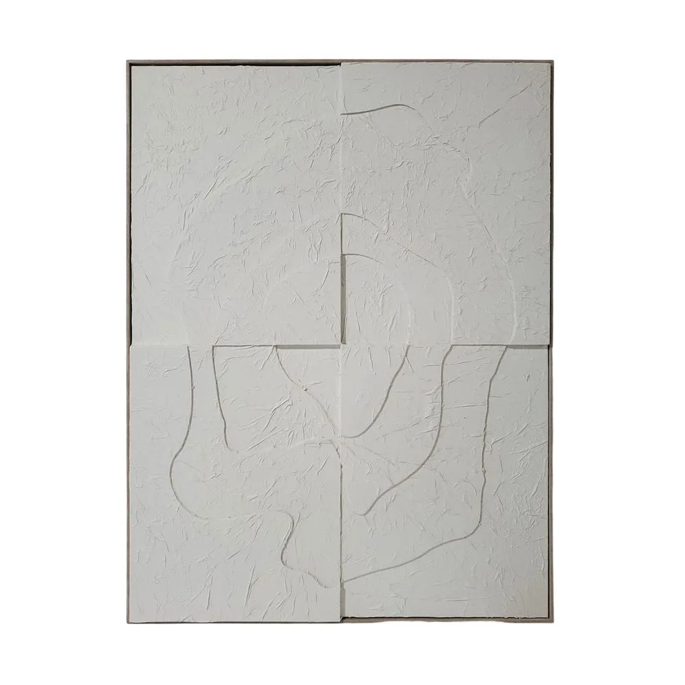 Tableau abstrait en relief blanc cassé effet papier froissé Ixia 90 × 120 cm