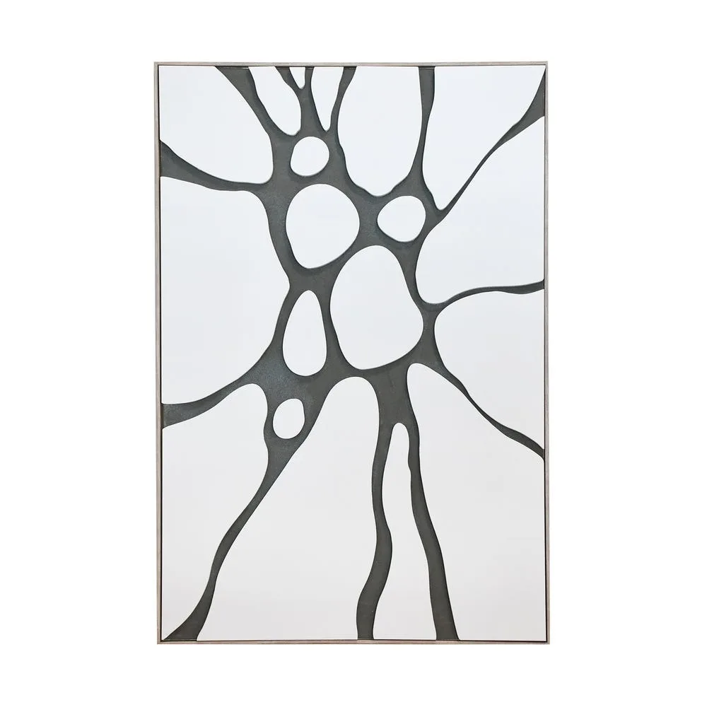 Tableau abstrait en relief réseau anthracite sur blanc Ixia 80 × 120 cm