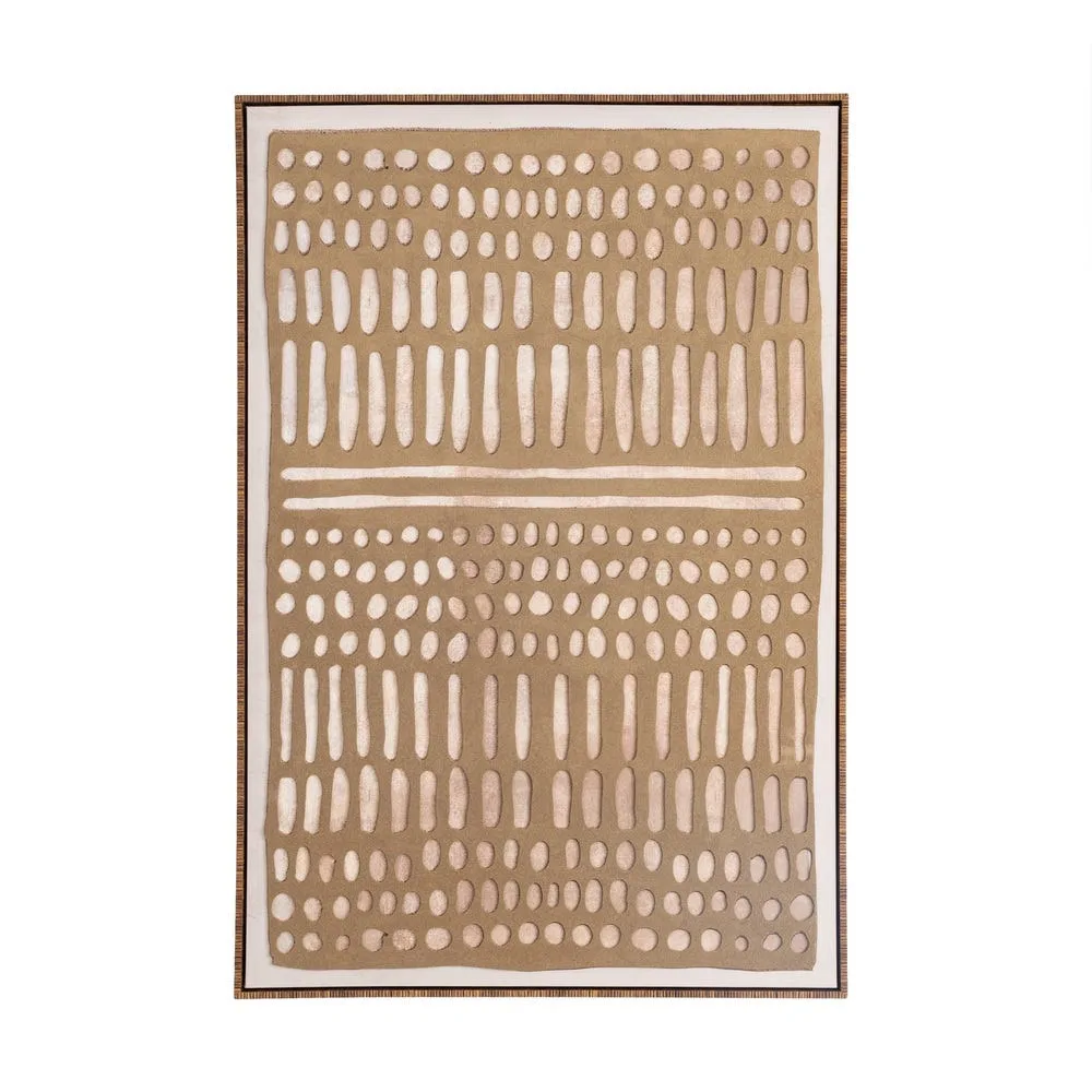 Tableau abstrait relief points et bâtonnets beige et marron Ixia 80 × 120 cm
