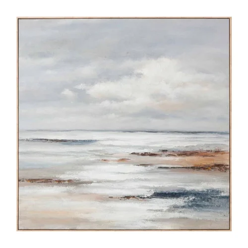 Tableau bord de mer gris bleu peinture à l'huile Ixia 120 × 120 cm