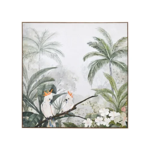 Tableau cacatoès et palmiers impression sur toile Ixia 120 × 120 cm