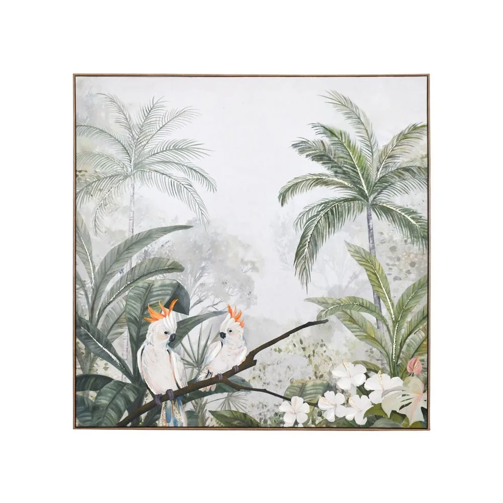 Tableau cacatoès et palmiers impression sur toile Ixia 120 × 120 cm