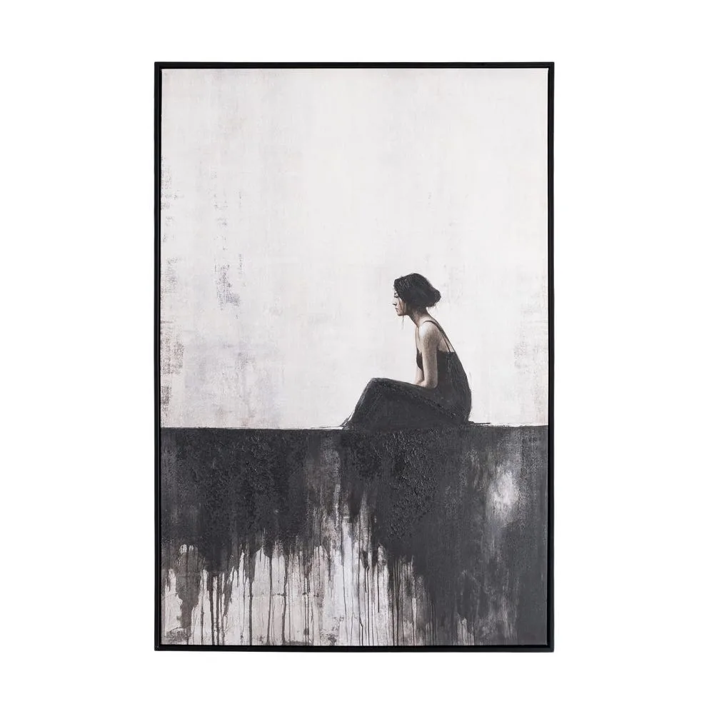 Tableau femme assise de profil noir et blanc cadre noir Ixia 80 × 120 cm
